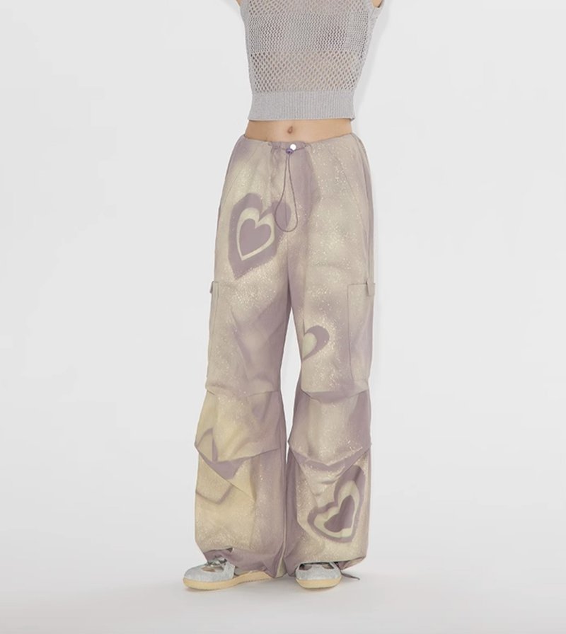 Heart Painted Parachute Trousers 愛心噴繪涂鴉傘兵褲 - 中性長褲/短褲 - 棉．麻 紫色