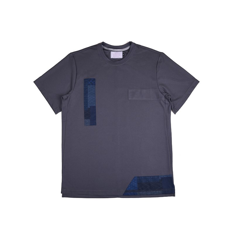 oqLiq - Project 08 - Patchwork Breathable Mesh Short Sleeve T (Iron Gray) - Not Sad Refurbished - Men's T-Shirts & Tops - Polyester Gray