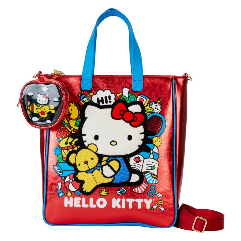 Loungefly Hello Kitty 50週年金屬單肩包 附圓形收納包 - 側背包/斜背包 - 人造皮革 紅色