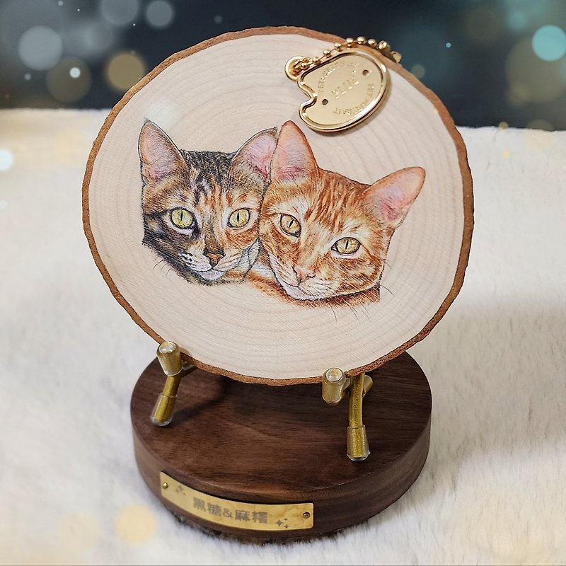 [Customized] Super detailed | Pet wood painting | Wood color | Cat | Hong Kong shorthair | Group photo | - Customized Portraits - Wood 