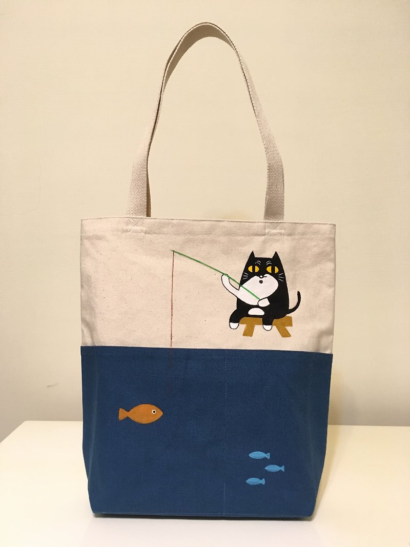 Kuromaru fishing canvas bag - กระเป๋าแมสเซนเจอร์ - ผ้าฝ้าย/ผ้าลินิน สีกากี