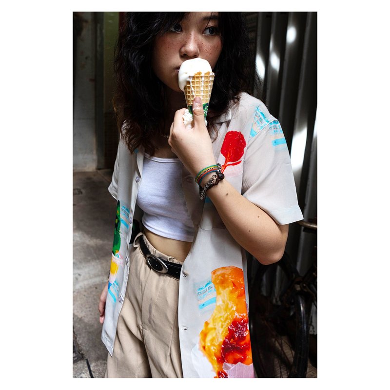 漫畫風街頭夏威夷襯衫__蛋撻貓之夏 - 女襯衫 - 其他人造纖維 灰色