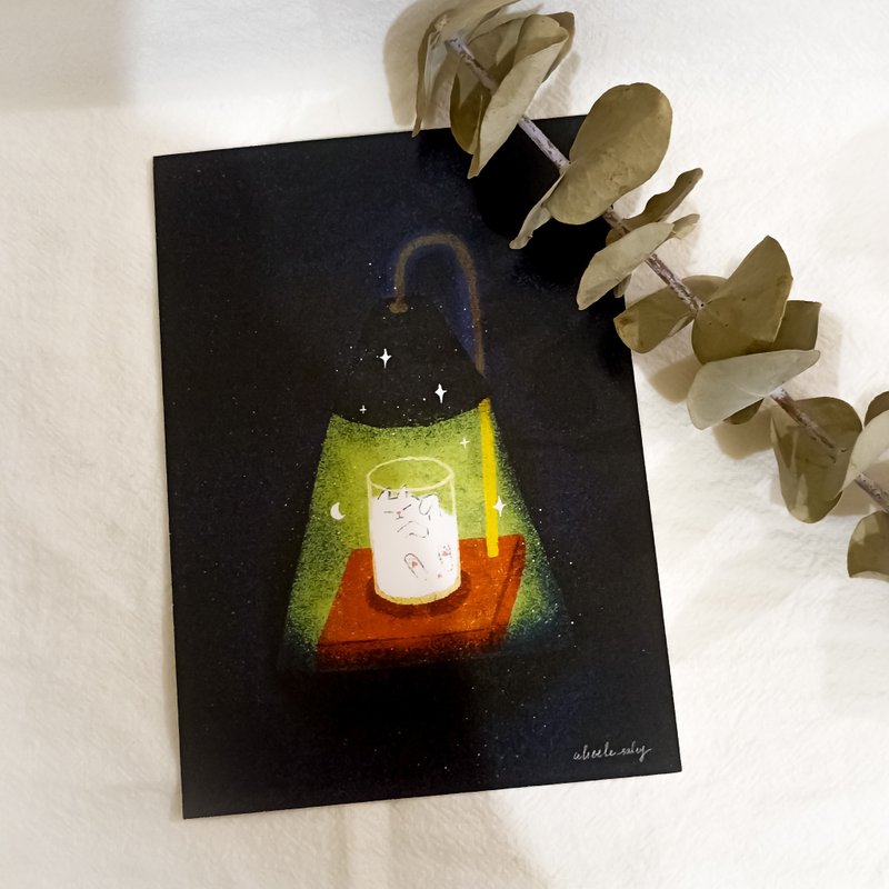 Postcard: Wax Melt Lamp and Cat - Cards & Postcards - Paper Black