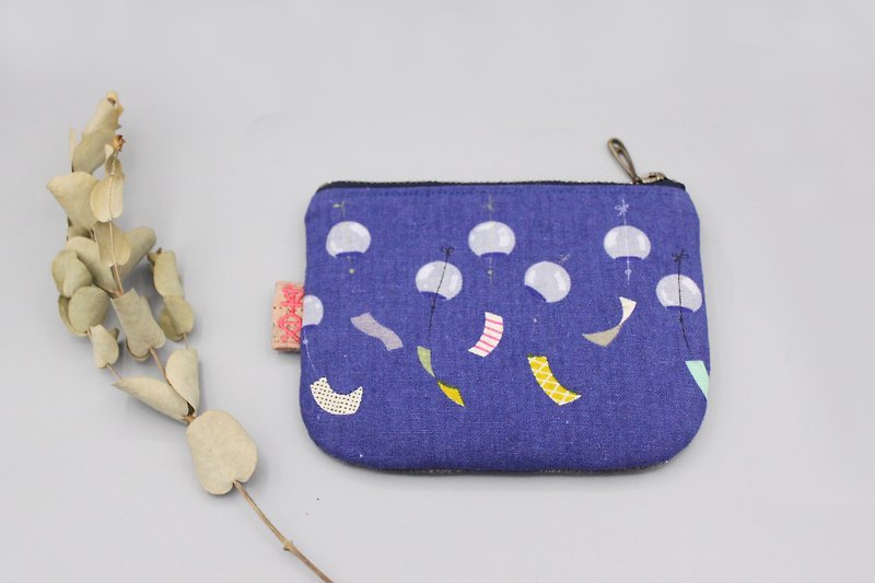 Peaceful little wallet - wishing wind chimes, double-sided two-tone - กระเป๋าสตางค์ - ผ้าฝ้าย/ผ้าลินิน สีน้ำเงิน