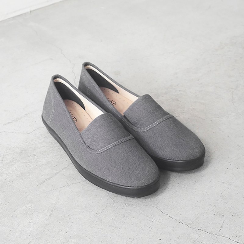 Slip-on casual shoes Flat Sneakers with Japanese fabrics Leather insole - Women's Casual Shoes - Cotton & Hemp Gray