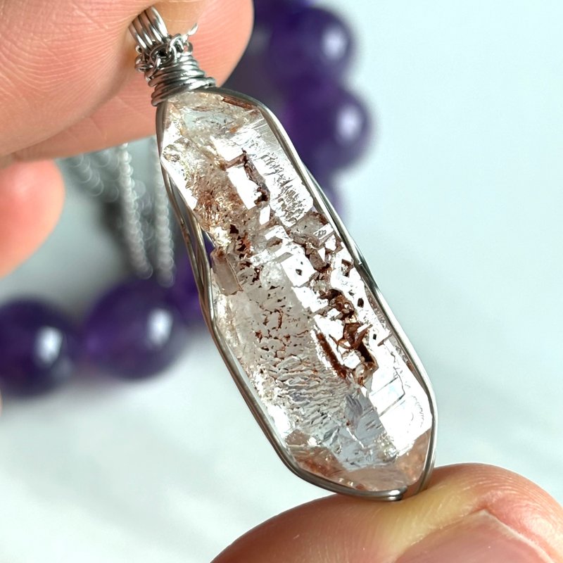 *冥想*療癒* 天然紅泥骸骨水晶 頸鏈 Skeletal Quartz - 頸鏈 - 水晶 咖啡色