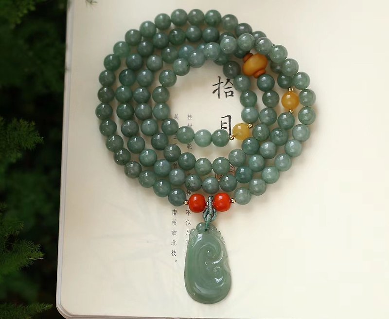 [Welfare price] natural A goods jadeite 108 beads beads bracelet necklace dual-use models / embellishment A goods jade wishful - สร้อยข้อมือ - หยก 