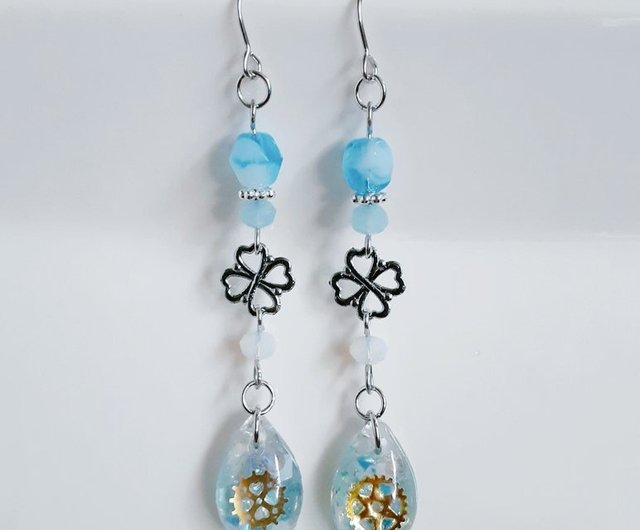 ハート　カボション　ドロップ　ピアス　ハンドメイド　イヤリング変更可 ハート レジン カボション ピアス ハンドメイド イヤリング変更可