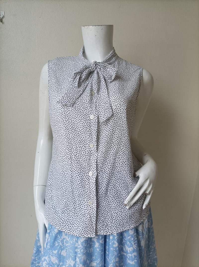 Vintage Agnis B Designer Women Cotton Polka dot blouse Size 42 - Women's Tops - Cotton & Hemp 