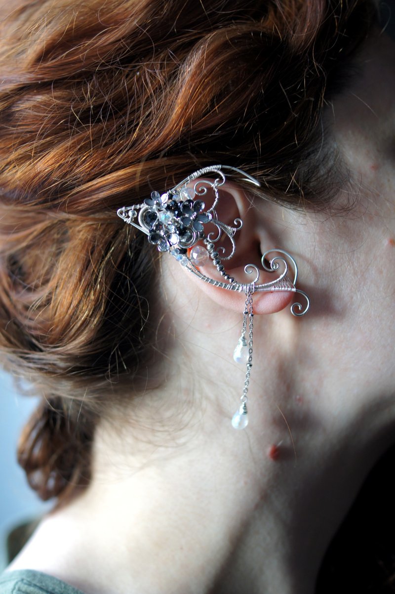 Silver Earrings & Clip-ons - Black Elven ears. Ear cuffs