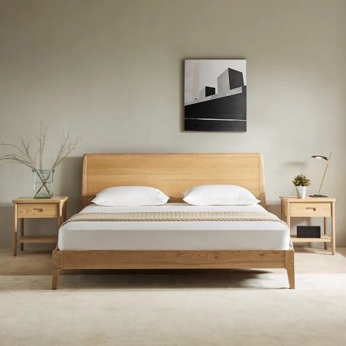 D3原木家居】Clara 北欧アッシュ無垢材ベッドフレーム ウォールナット