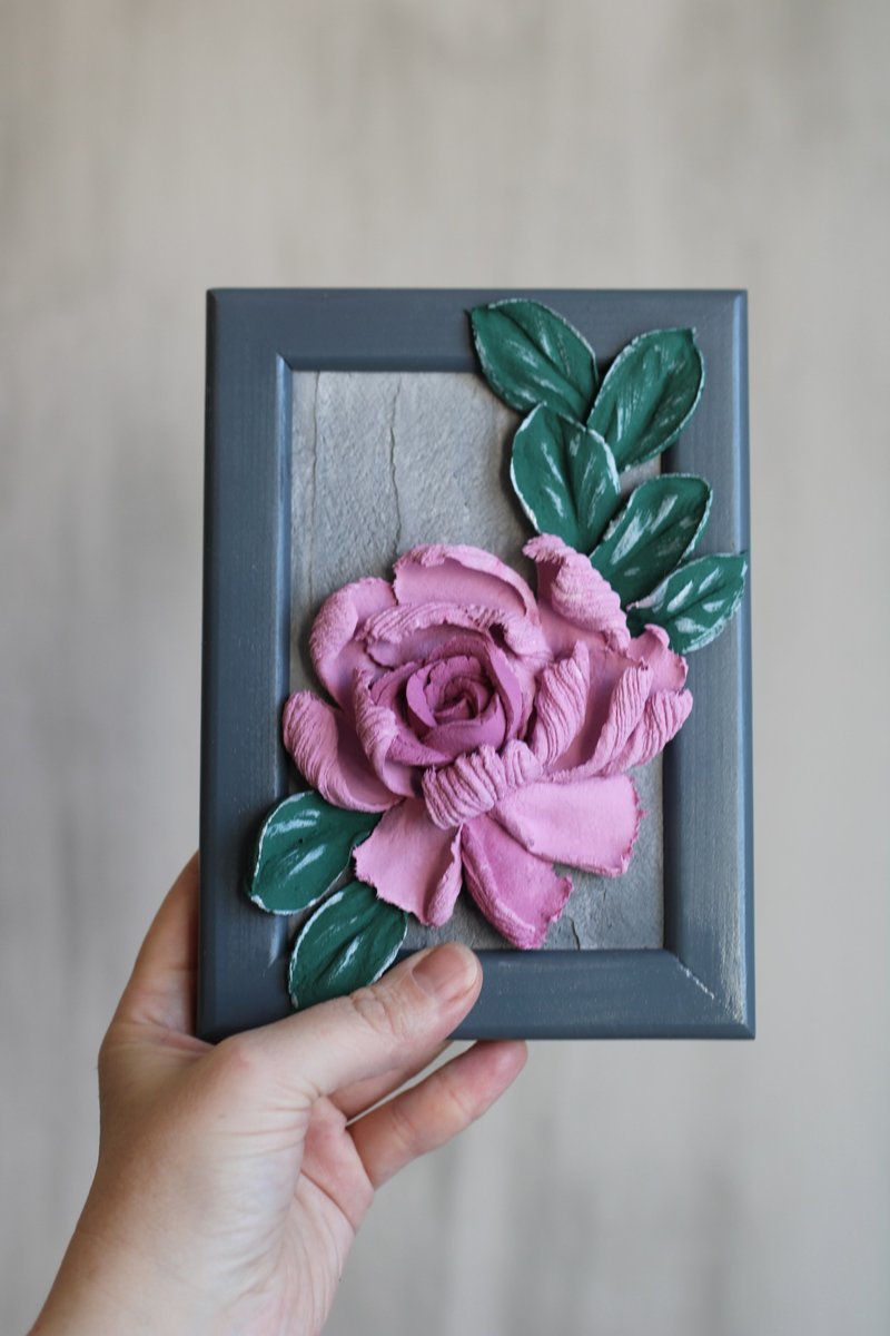 Rose 3d painting, textured decor, miniature floral painting, original wall art - 壁貼/牆壁裝飾 - 其他材質 