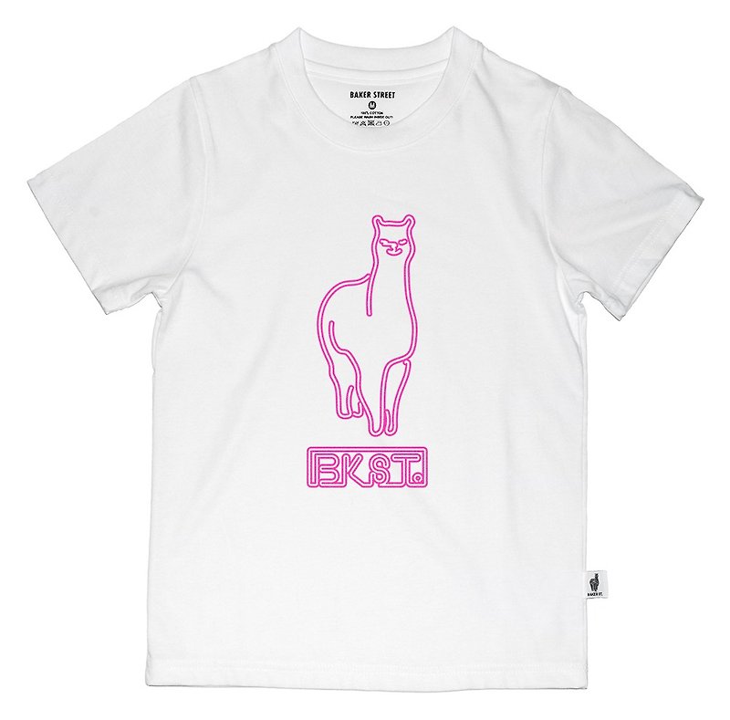 British Fashion Brand -Baker Street- Neon Alpaca Printed T-shirt for Kids - Tops & T-Shirts - Cotton & Hemp White