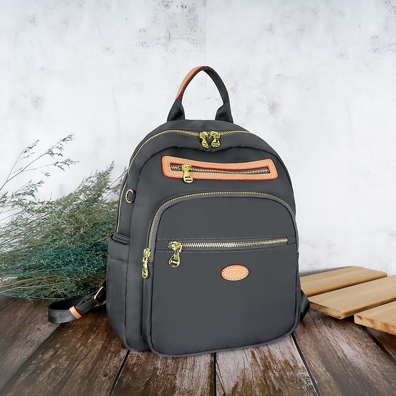 Fashion Small Fresh Portable Medium Backpack 83105 (Iron Gray) - กระเป๋าเป้สะพายหลัง - ไนลอน สีเทา