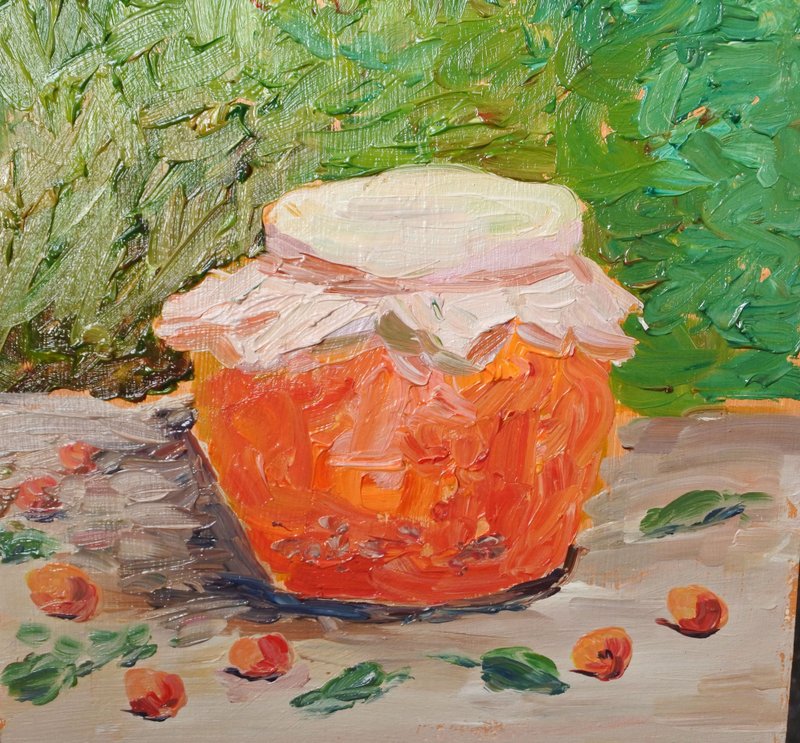 Oil painting Jar of jam - ตกแต่งผนัง - อะคริลิค สีเขียว