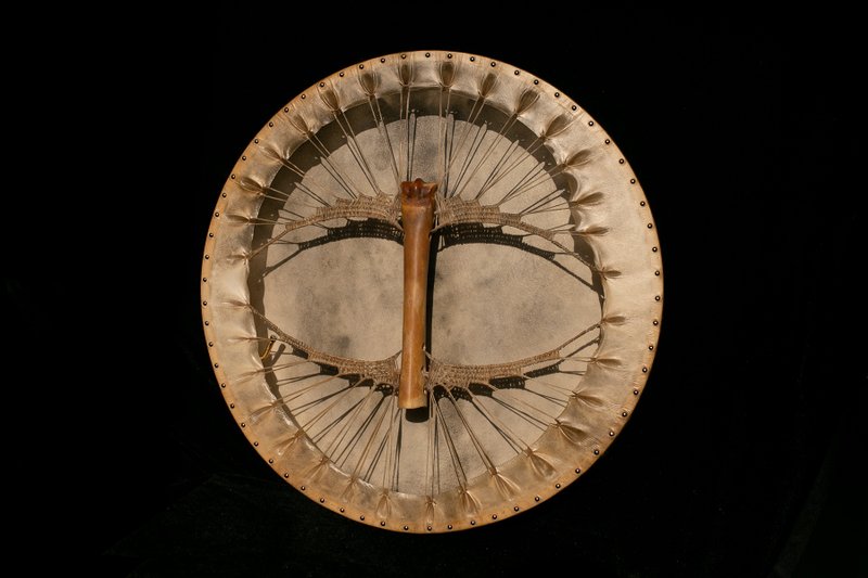 Shaman Drum ritual drum animal bone handle native drum wing-shaped hand-woven traditional - Guitars & Music Instruments - Other Materials 