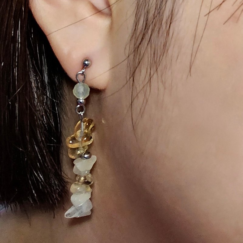 Falling Star | Natural mineral crystal citrine Libyan gold meteorite medical steel ear needle earrings - Earrings & Clip-ons - Crystal Yellow