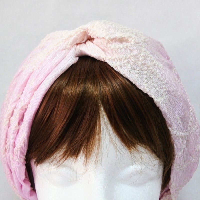 Kimono remake obiage cross turban - Hair Accessories - Silk Pink