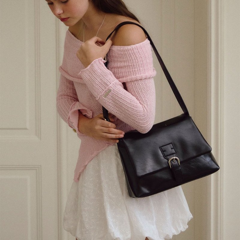 MUR Korean Bess bag Vegan Leather Bag (Black) - กระเป๋าแมสเซนเจอร์ - วัสดุอีโค 