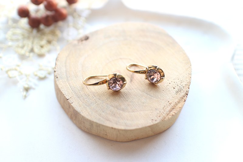 Purple roses-Brass earrings - ต่างหู - ทองแดงทองเหลือง สีม่วง