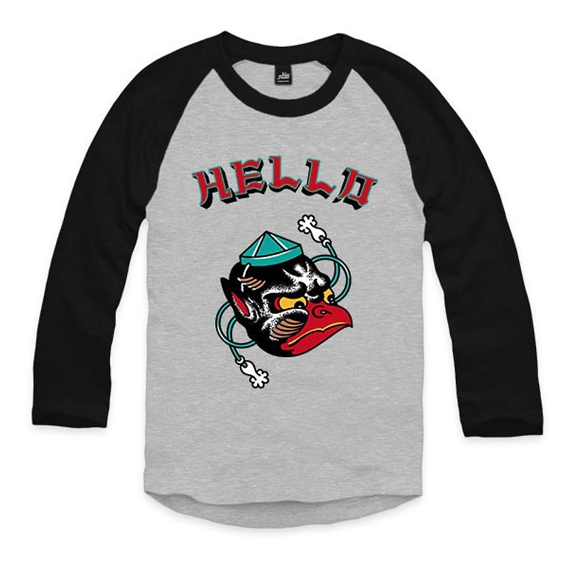 Great Tengu mask - gray / black - Sleeve Baseball T-Shirt - Men's T-Shirts & Tops - Cotton & Hemp Gray