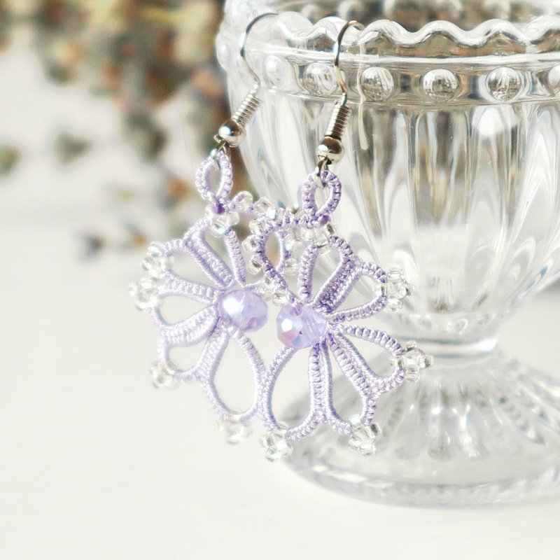 OYA Tatting lace Earrings【WING】Lavender - Earrings & Clip-ons - Thread Purple