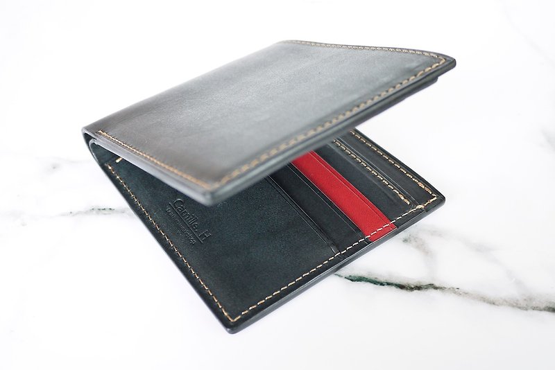 CHC02 Contrast Short Clip Wallet - กระเป๋าสตางค์ - หนังแท้ สีดำ