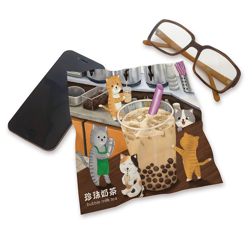Printed universal cloth-eat pearl milk tea ll wipe cloth - Eyeglass Cases & Cleaning Cloths - Polyester Orange