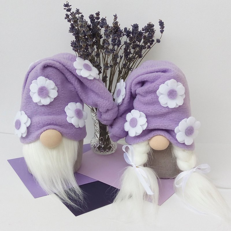 Purple Gnomes Stuffed Gnome Dolls Set of Girl Boy Lavender Flower Gnome Family - ตุ๊กตา - วัสดุอีโค สีม่วง
