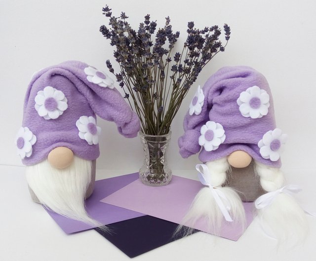 2 PCS Spring Lavender Gnomes Plush Scandinavian Tomte Elf Doll Flower