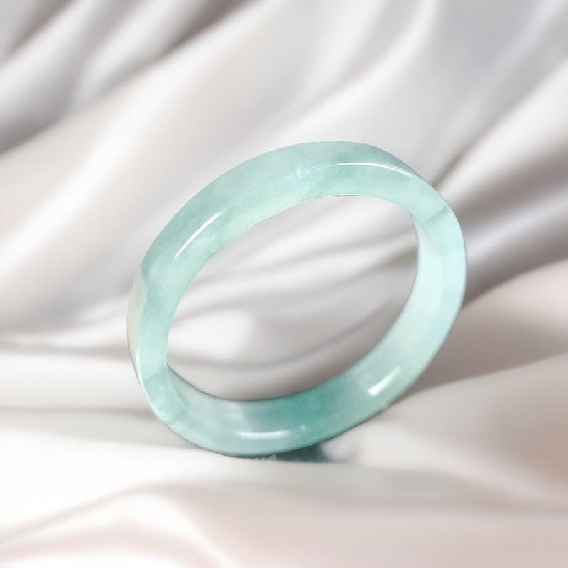 Ice blue water jadeite ring ring | International 14cm | Natural jade A grade | Gift giving - แหวนทั่วไป - หยก สีน้ำเงิน