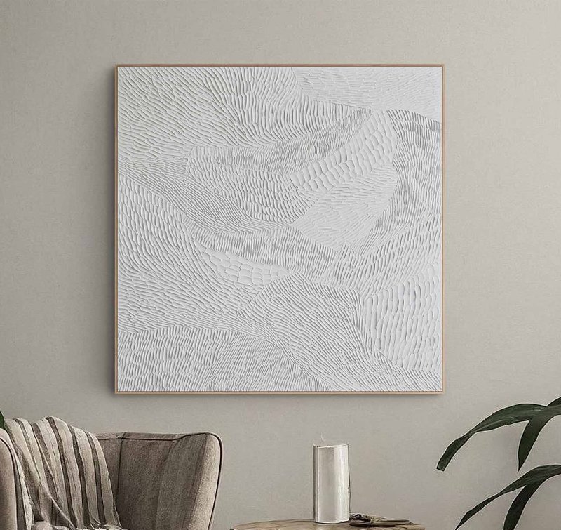 White Textured Abstract Painting | Scandinavian Wall Art | Textured Art |Nulla 4 - 壁貼/牆壁裝飾 - 棉．麻 白色