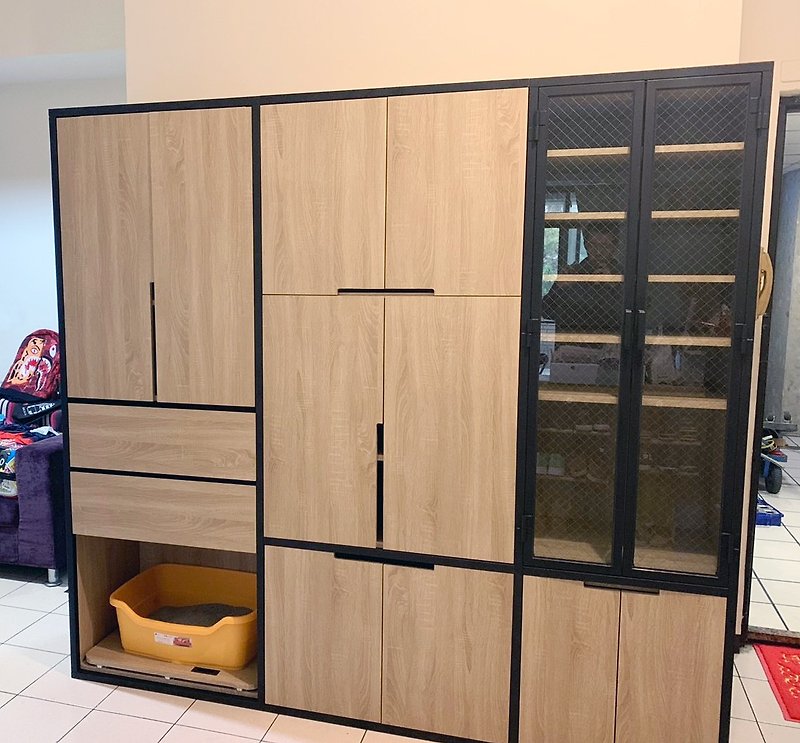 Industrial style combined storage clothes and shoe cabinet_oak leather/variety/closet and shoe cabinet**can be customized size** - Wardrobes & Shoe Cabinets - Wood 