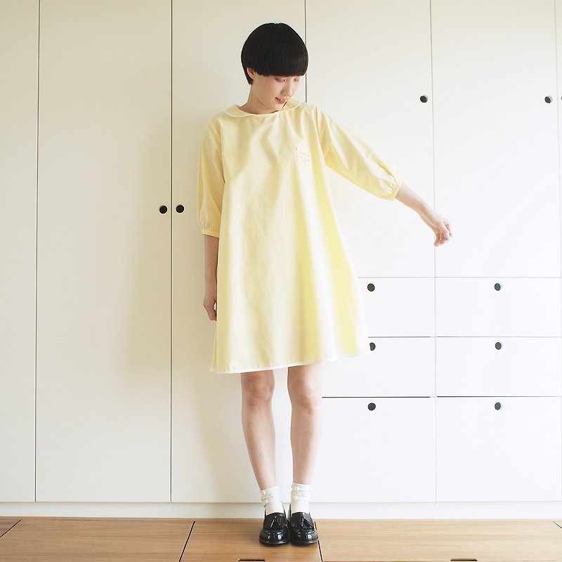 creme brulee dress : yellow - ชุดเดรส - ผ้าฝ้าย/ผ้าลินิน สีเหลือง