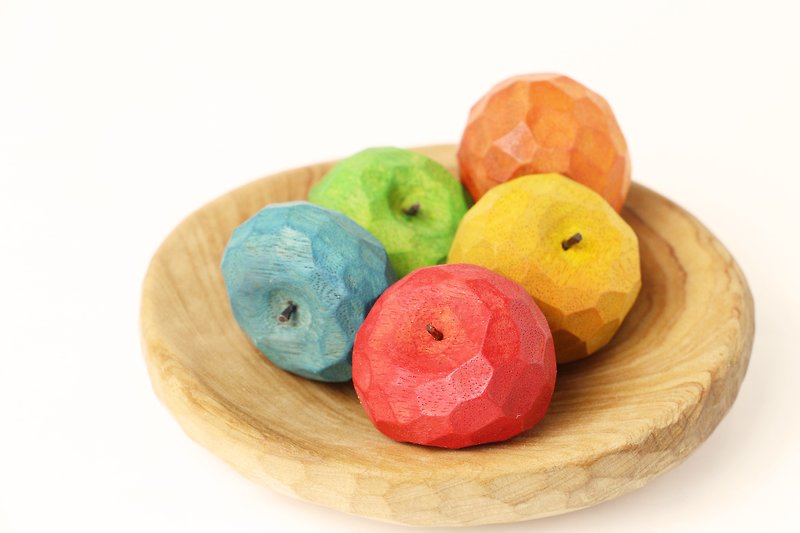 Cute Round Apple Wooden Magnet--Woodcut--Handmade--Handmade[Colors can be selected] - แม็กเน็ต - ไม้ หลากหลายสี
