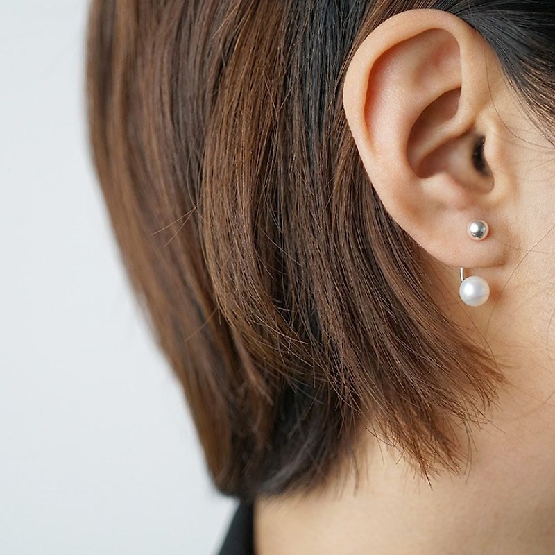 前後耳環 未時VISHI原創s925純銀天然淡水珍珠耳飾品女愛心圓柱 - 耳環/耳夾 - 其他金屬 