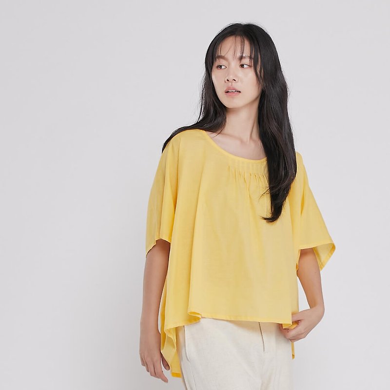 Blanche Tencel Linen Pleat Top/ Egg Yellow - เสื้อผู้หญิง - ผ้าฝ้าย/ผ้าลินิน สีเหลือง