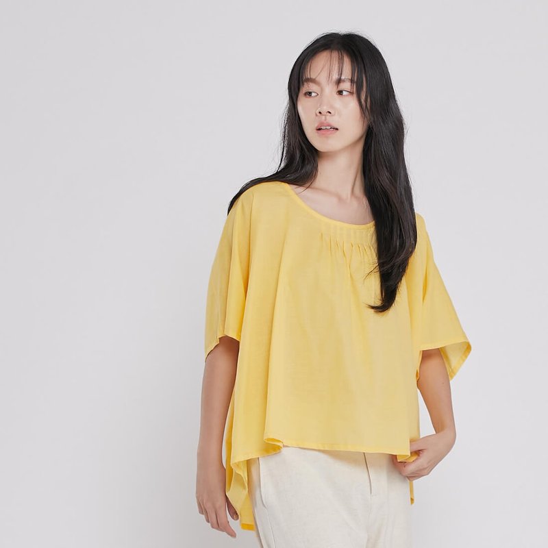 Blanche Tencel Linen Pleat Top/ Egg Yellow - Women's Tops - Cotton & Hemp Yellow