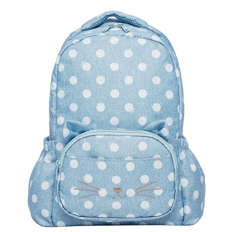Kids Go Backpack (Polka Cat)_Schoolbag_Can hold A4 - กระเป๋าเป้สะพายหลัง - เส้นใยสังเคราะห์ สีน้ำเงิน