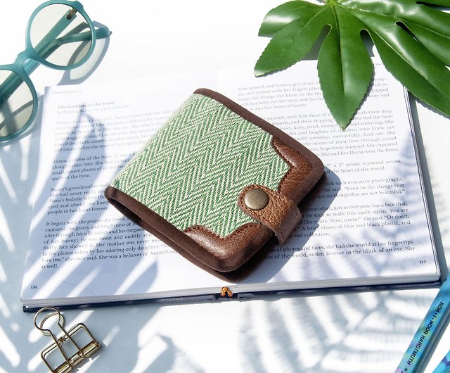 Hand-woven stitching leather short clip short wallet coin purse