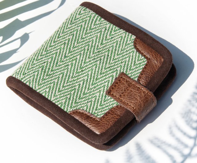 Hand woven stitching leather short clip short wallet coin purse