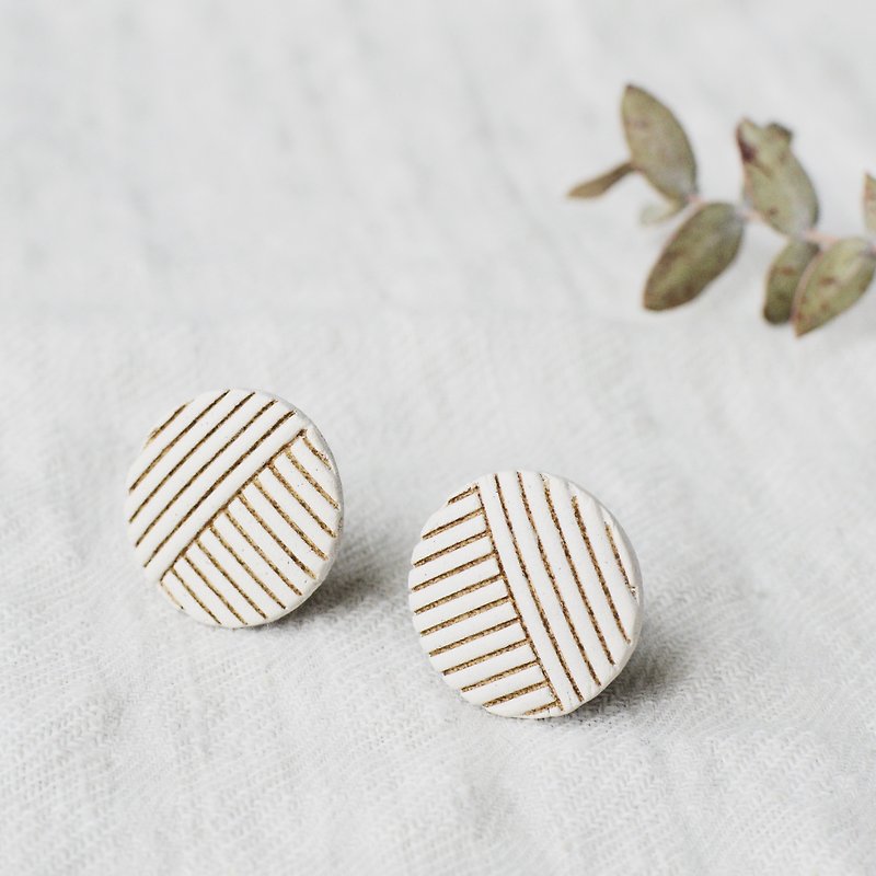 Oven clay earrings, Stripe, White - Earrings & Clip-ons - Pottery White