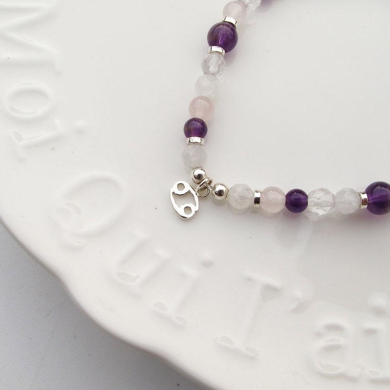 Bigman Taipa [Constellation Lucky Stone Series] Cancer × Natural Stone Beads × Handmade Silver Bracelet - Bracelets - Sterling Silver Purple