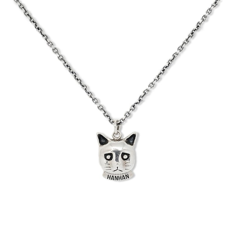 Handmade silver 925 sterling silver melancholy cat necklace - Necklaces - Sterling Silver Silver