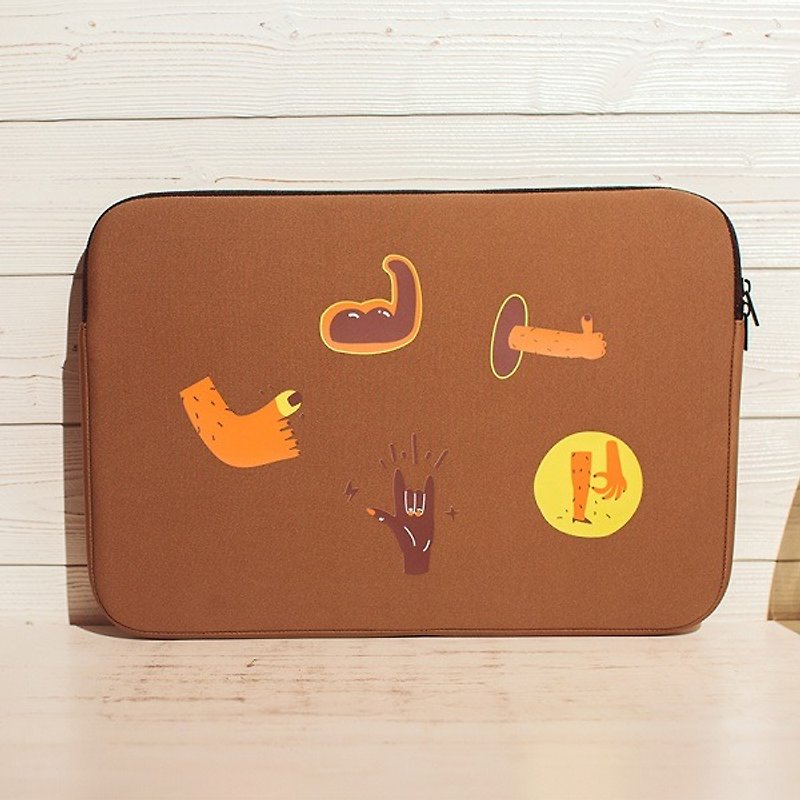 YIZISTORE neoprene printed laptop bag 13/14/15 inch thick shockproof liner bag-coffee color - กระเป๋าแล็ปท็อป - วัสดุอื่นๆ สีนำ้ตาล