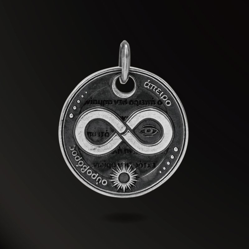 Infinity Symbol 925 Silver Men's Boy Pendant Infinity Planet Series Ancient Retro Street Fashion High Street - Necklaces - Silver Black