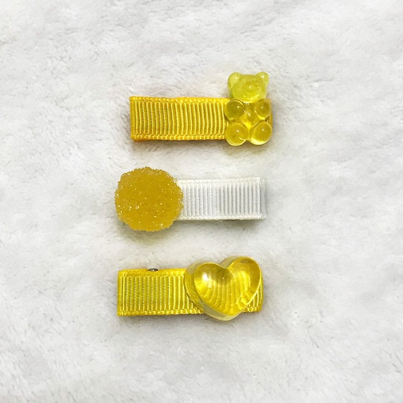 小熊軟糖 - 檸檬(3入) 全包布手工髮夾 / 寶寶髮飾 / 兒童髮飾 - 嬰兒飾品 - 其他材質 黃色