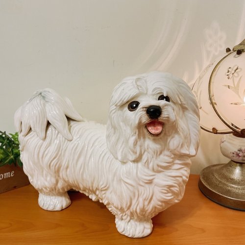 初期の陶器製マルチーズ犬の置物 - ショップ islandvintagetw