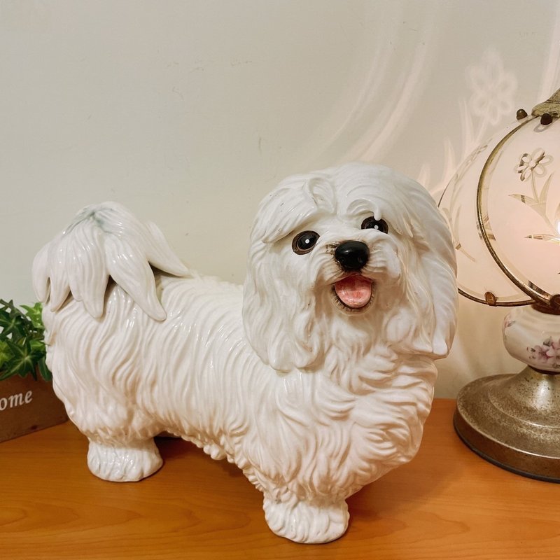 Early ceramic Maltese dog ornament - ของวางตกแต่ง - เครื่องลายคราม 