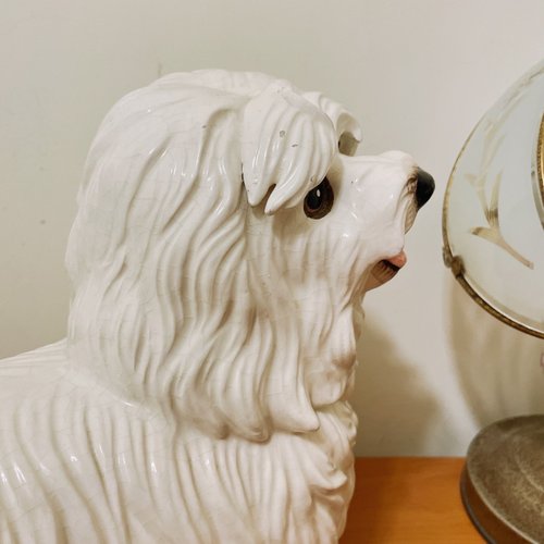 初期の陶器製マルチーズ犬の置物 - ショップ islandvintagetw